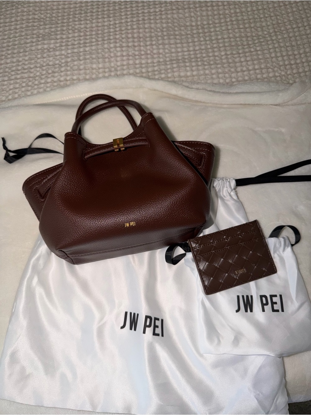 JW PEI Chocolate Brown Pebbled Leather Satchel with Card Case